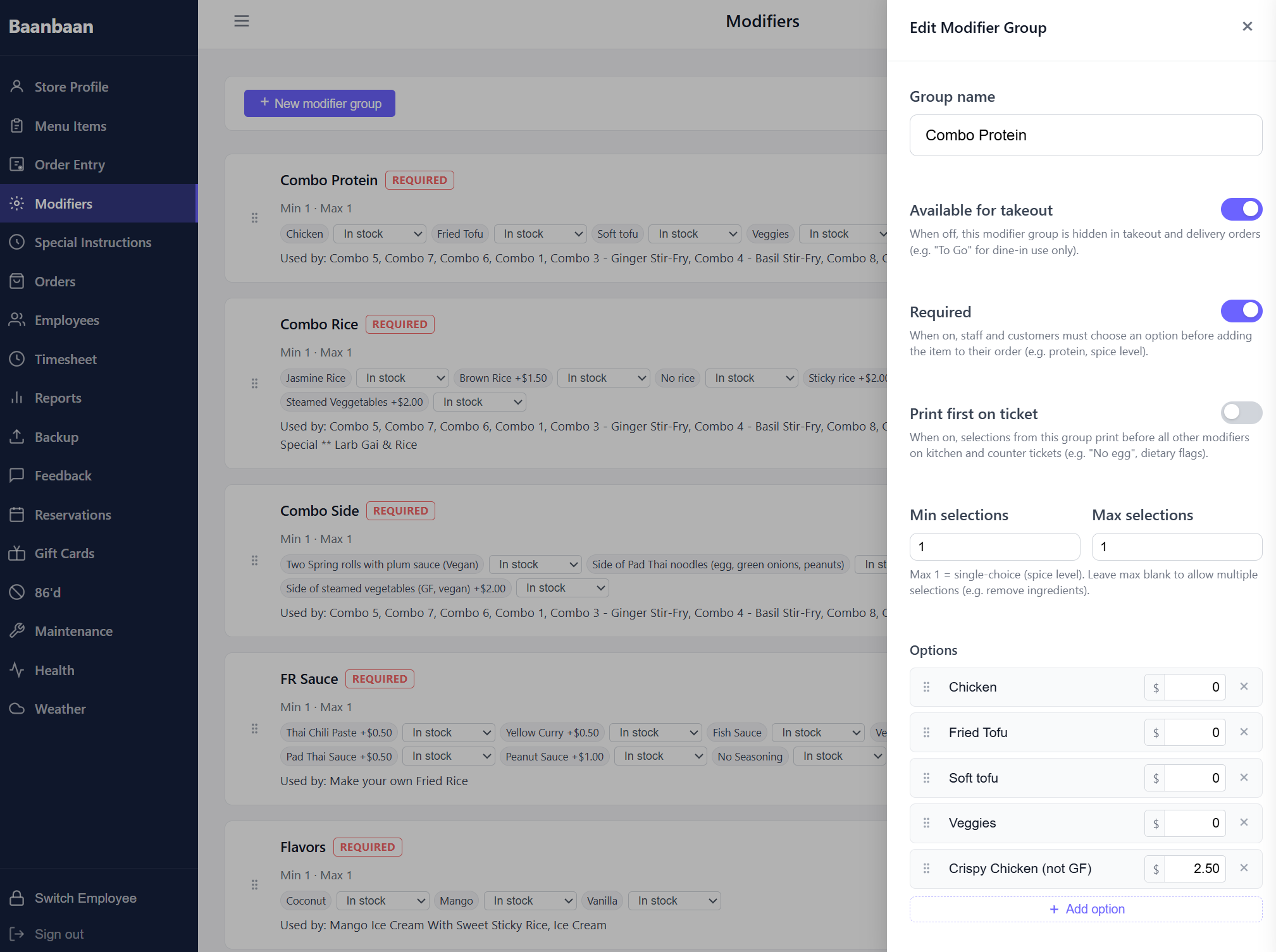 Modifiers editor